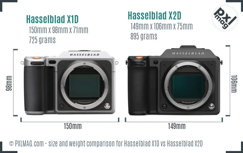 Hasselblad X1D vs Hasselblad X2D size comparison