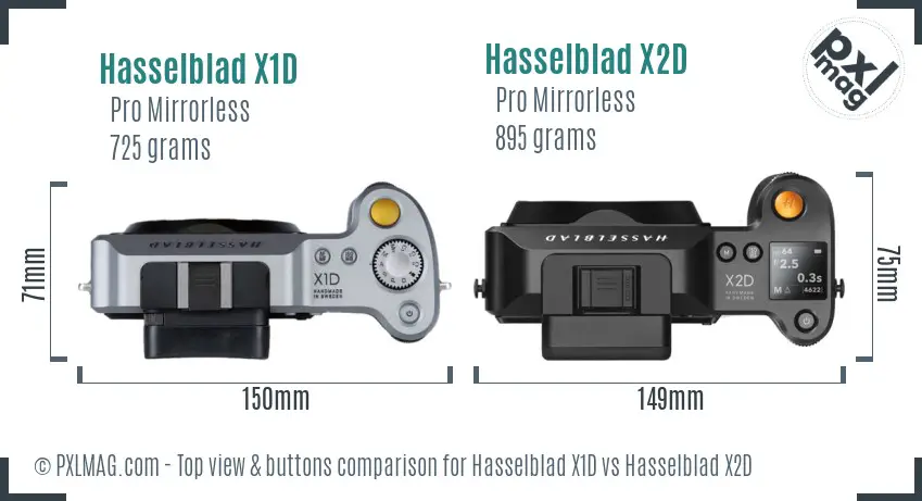 Hasselblad X1D vs Hasselblad X2D top view buttons comparison