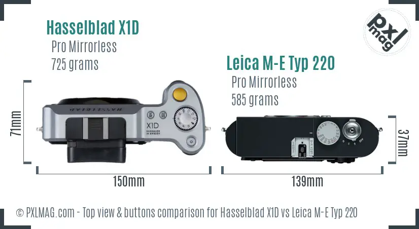 Hasselblad X1D vs Leica M-E Typ 220 top view buttons comparison