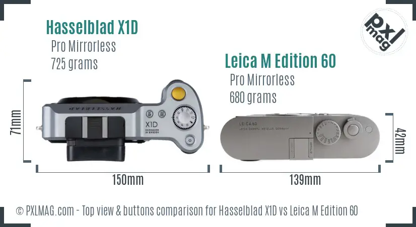 Hasselblad X1D vs Leica M Edition 60 top view buttons comparison