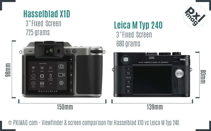 Hasselblad X1D vs Leica M Typ 240 Screen and Viewfinder comparison