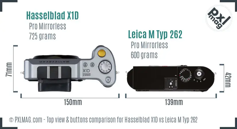 Hasselblad X1D vs Leica M Typ 262 top view buttons comparison