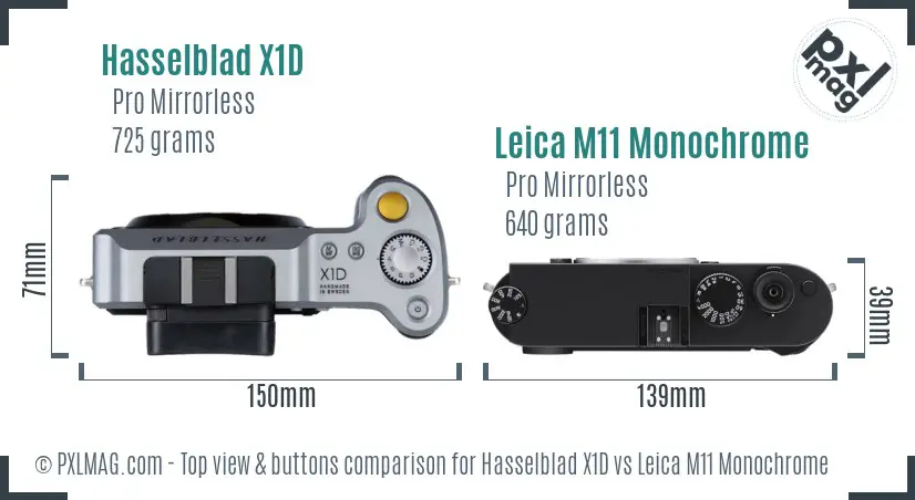 Hasselblad X1D vs Leica M11 Monochrome top view buttons comparison