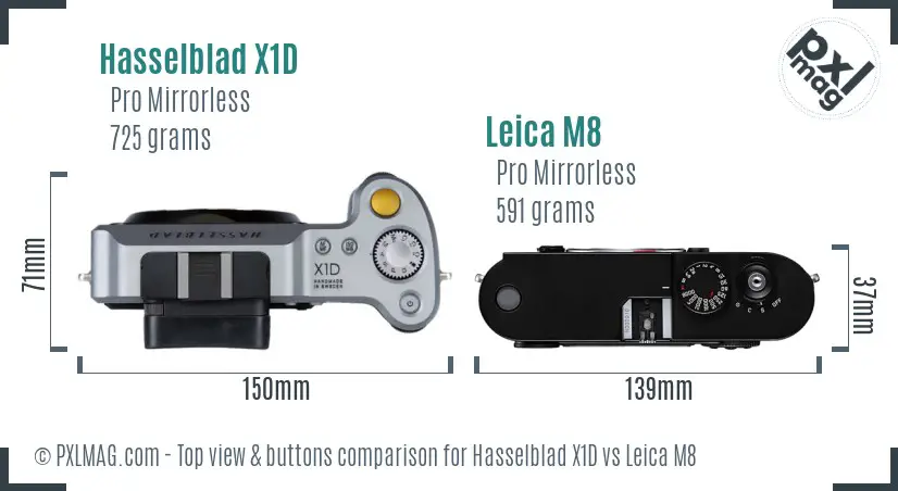 Hasselblad X1D vs Leica M8 top view buttons comparison