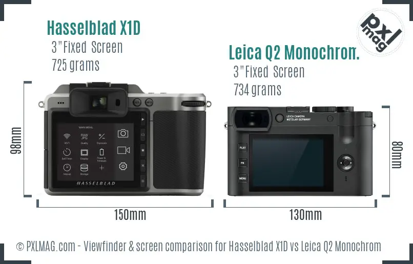 Hasselblad X1D vs Leica Q2 Monochrom Screen and Viewfinder comparison