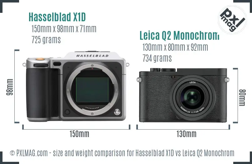 Hasselblad X1D vs Leica Q2 Monochrom size comparison