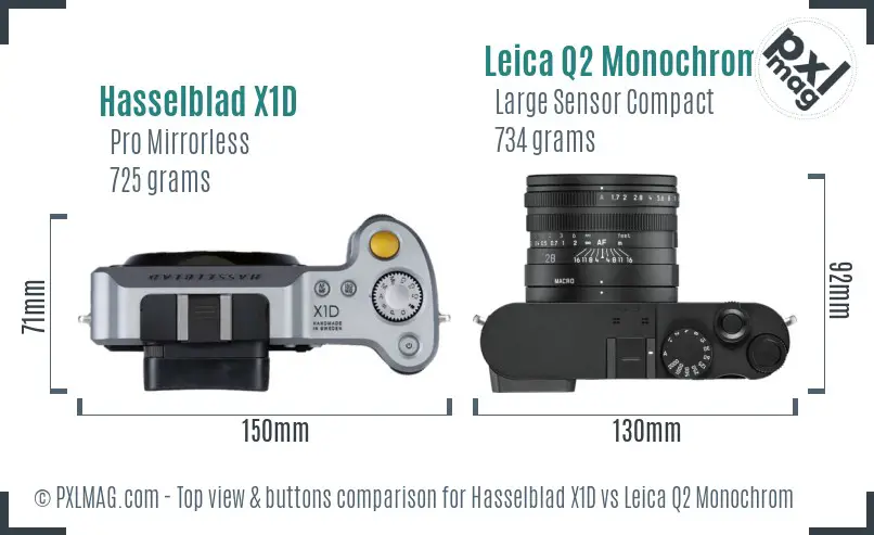 Hasselblad X1D vs Leica Q2 Monochrom top view buttons comparison