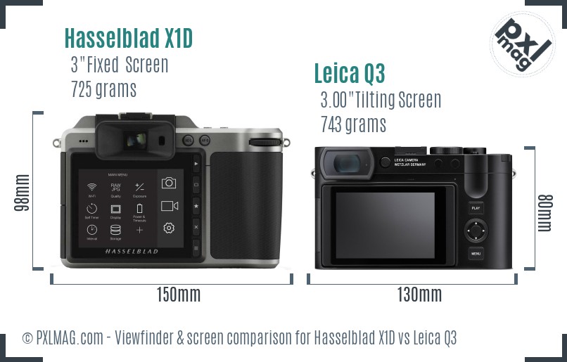 Hasselblad X1D vs Leica Q3 Screen and Viewfinder comparison