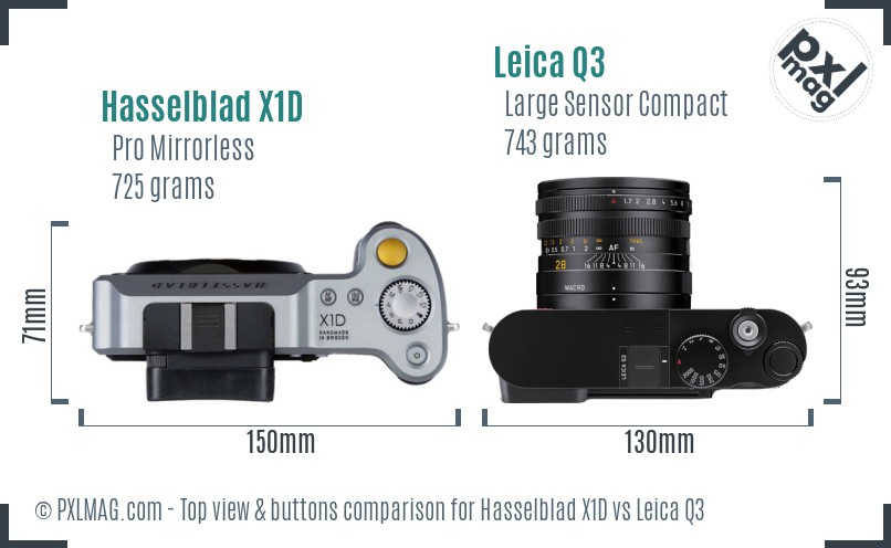 Hasselblad X1D vs Leica Q3 top view buttons comparison