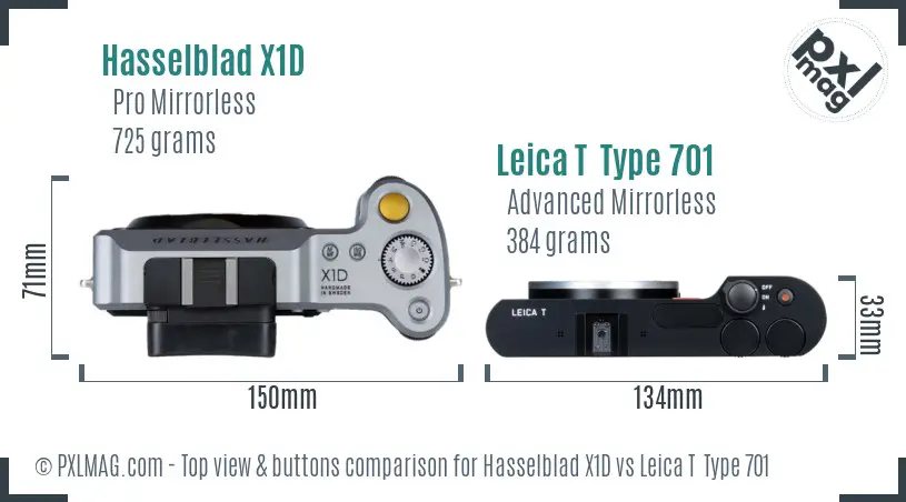 Hasselblad X1D vs Leica T  Type 701 top view buttons comparison