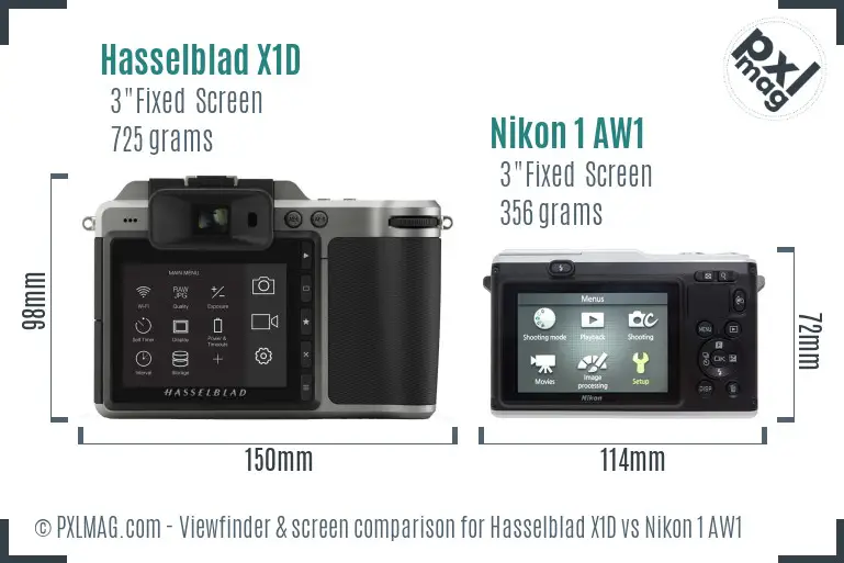 Hasselblad X1D vs Nikon 1 AW1 Screen and Viewfinder comparison