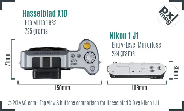 Hasselblad X1D vs Nikon 1 J1 top view buttons comparison Hasselblad X1D vs Nikon 1 J1 top view buttons comparison