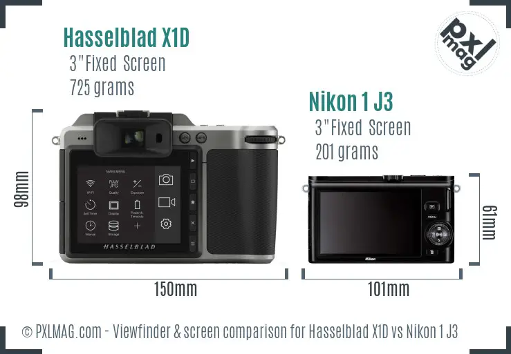 Hasselblad X1D vs Nikon 1 J3 Screen and Viewfinder comparison