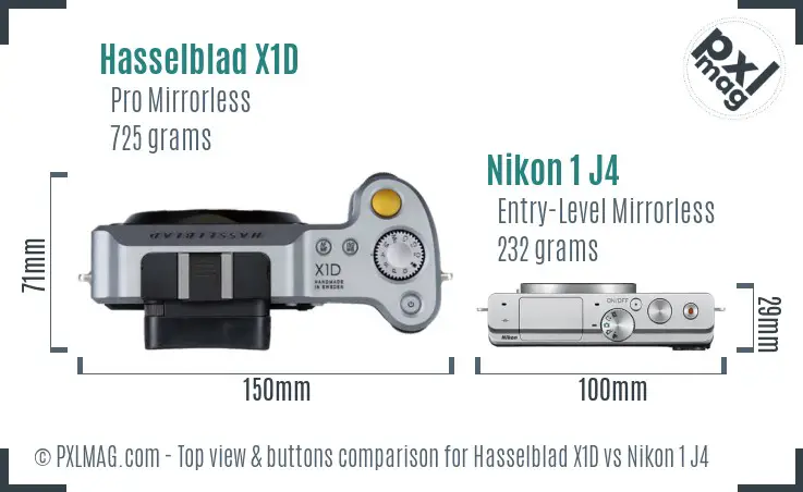 Hasselblad X1D vs Nikon 1 J4 top view buttons comparison