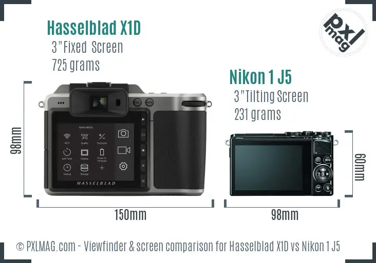Hasselblad X1D vs Nikon 1 J5 Screen and Viewfinder comparison