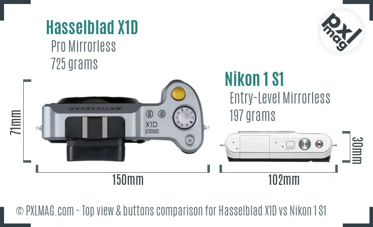 Hasselblad X1D vs Nikon 1 S1 top view buttons comparison
