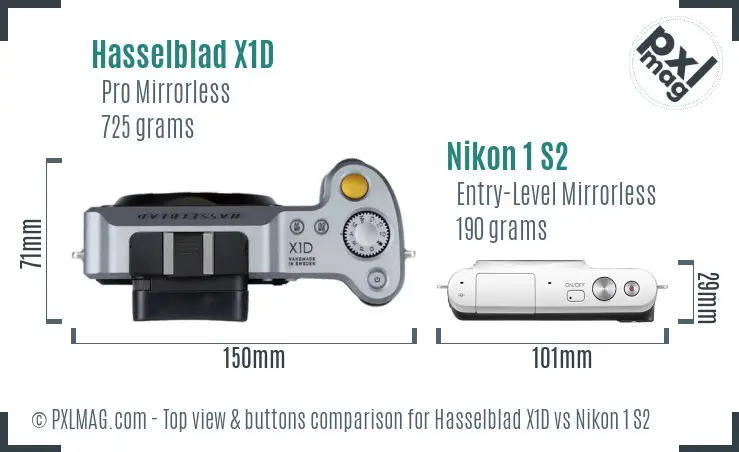 Hasselblad X1D vs Nikon 1 S2 top view buttons comparison