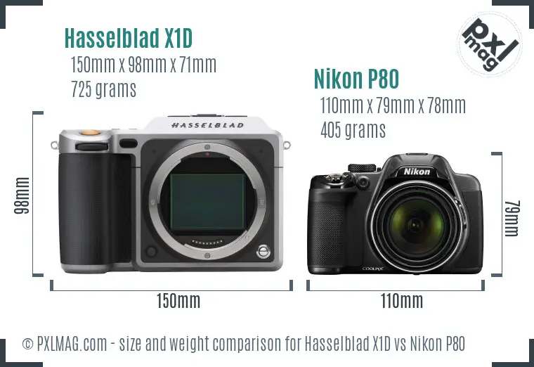 Hasselblad X1D vs Nikon P80 size comparison