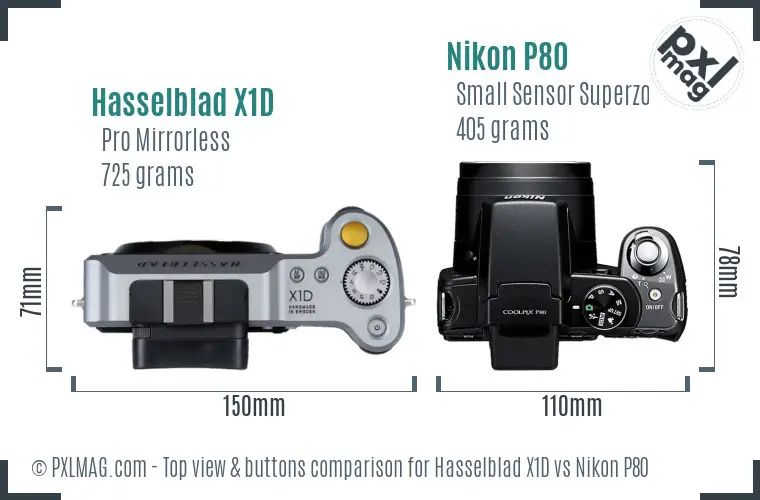 Hasselblad X1D vs Nikon P80 top view buttons comparison