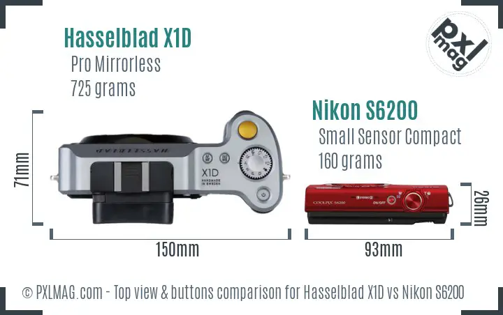 Hasselblad X1D vs Nikon S6200 top view buttons comparison