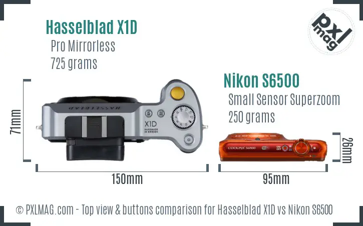 Hasselblad X1D vs Nikon S6500 top view buttons comparison