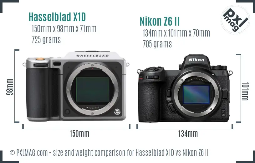 Hasselblad X1D vs Nikon Z6 II size comparison