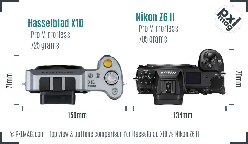 Hasselblad X1D vs Nikon Z6 II top view buttons comparison