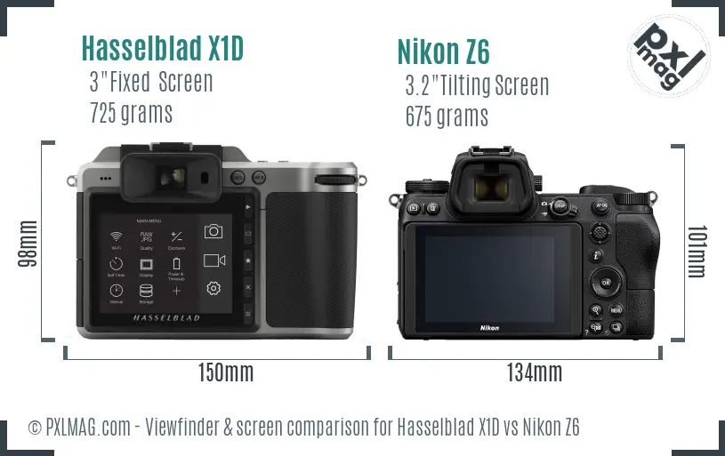 Hasselblad X1D vs Nikon Z6 Screen and Viewfinder comparison