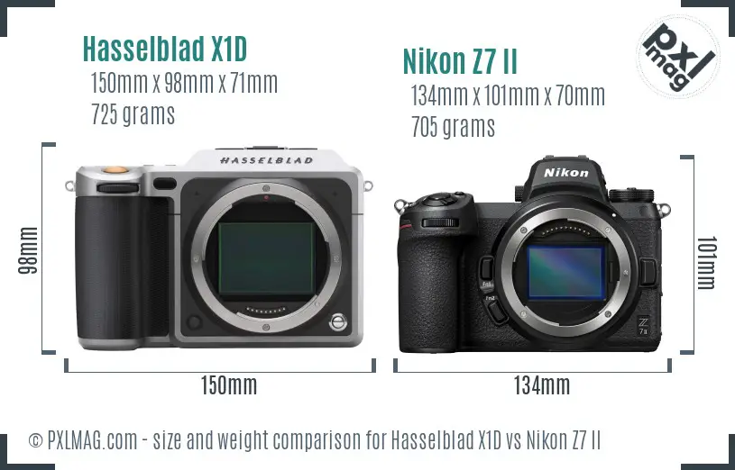 Hasselblad X1D vs Nikon Z7 II size comparison