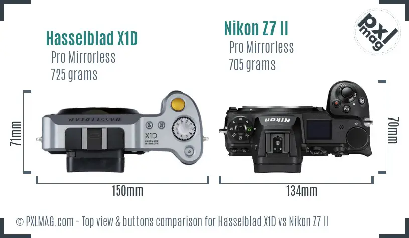 Hasselblad X1D vs Nikon Z7 II top view buttons comparison