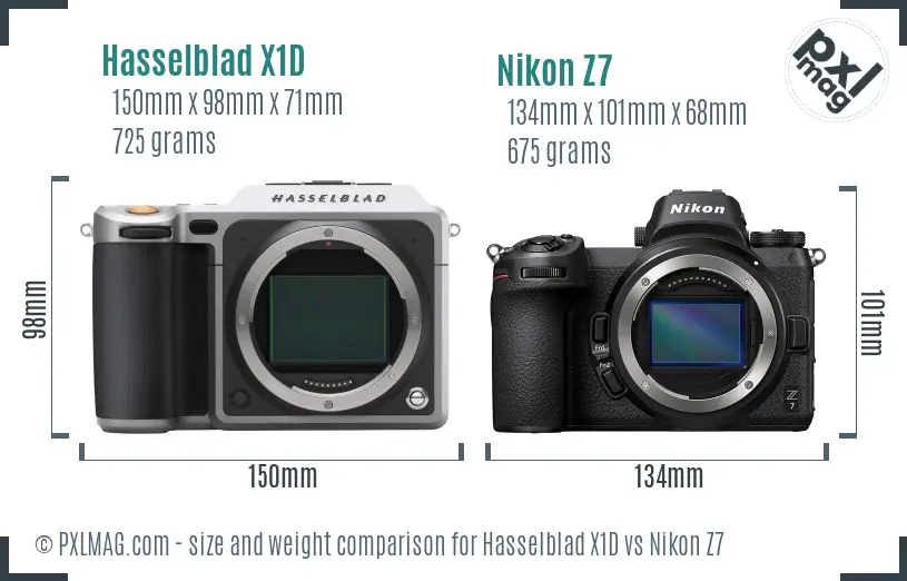 Hasselblad X1D vs Nikon Z7 size comparison