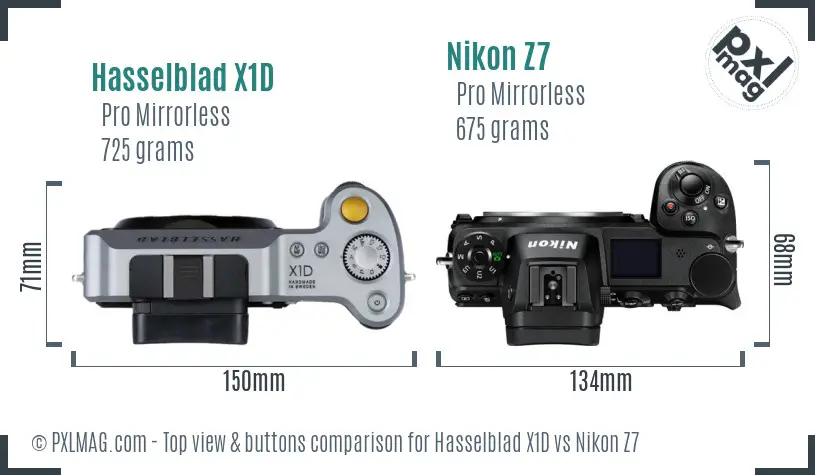 Hasselblad X1D vs Nikon Z7 top view buttons comparison