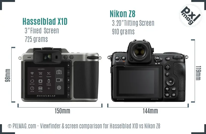 Hasselblad X1D vs Nikon Z8 Screen and Viewfinder comparison