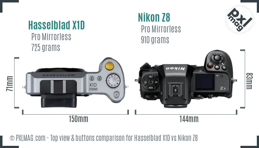 Hasselblad X1D vs Nikon Z8 top view buttons comparison