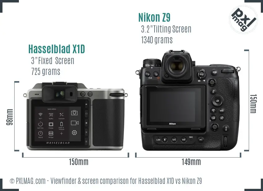 Hasselblad X1D vs Nikon Z9 Screen and Viewfinder comparison
