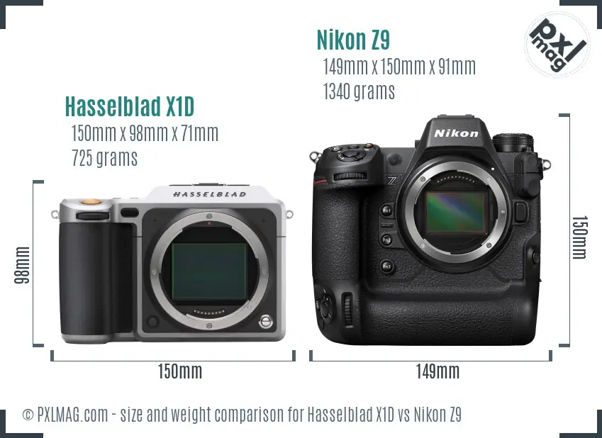 Hasselblad X1D vs Nikon Z9 size comparison