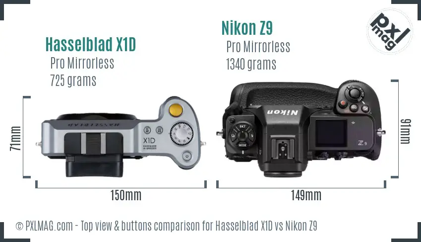 Hasselblad X1D vs Nikon Z9 top view buttons comparison