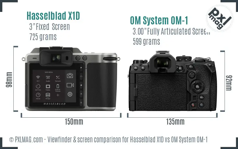 Hasselblad X1D vs OM System OM-1 Screen and Viewfinder comparison