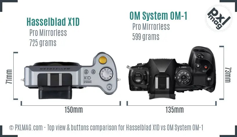 Hasselblad X1D vs OM System OM-1 top view buttons comparison