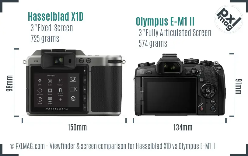 Hasselblad X1D vs Olympus E-M1 II Screen and Viewfinder comparison