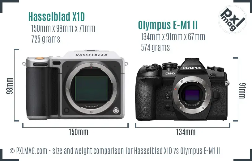 Hasselblad X1D vs Olympus E-M1 II size comparison
