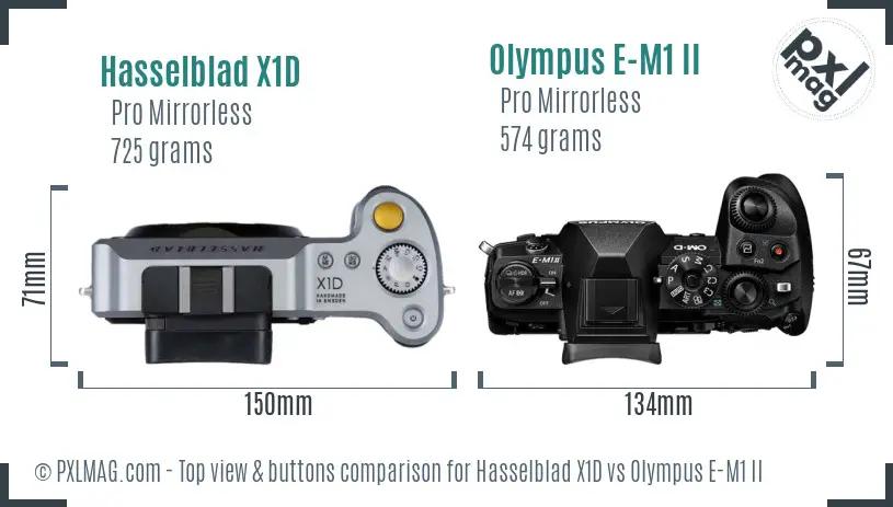 Hasselblad X1D vs Olympus E-M1 II top view buttons comparison