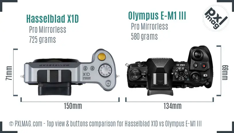 Hasselblad X1D vs Olympus E-M1 III top view buttons comparison Hasselblad X1D vs Olympus E-M1 III top view buttons comparison