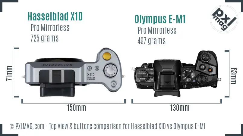Hasselblad X1D vs Olympus E-M1 top view buttons comparison