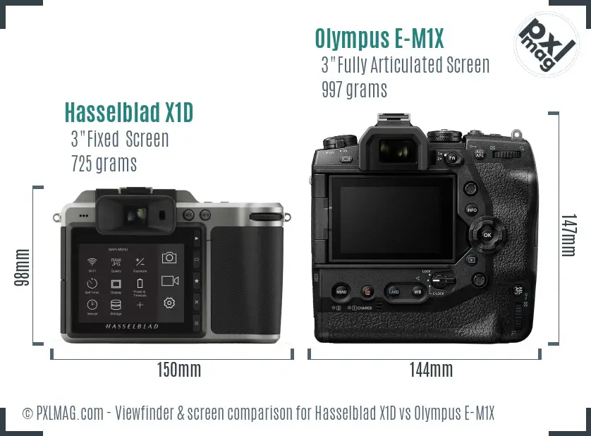 Hasselblad X1D vs Olympus E-M1X Screen and Viewfinder comparison