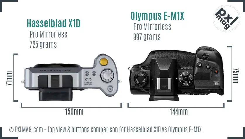 Hasselblad X1D vs Olympus E-M1X top view buttons comparison