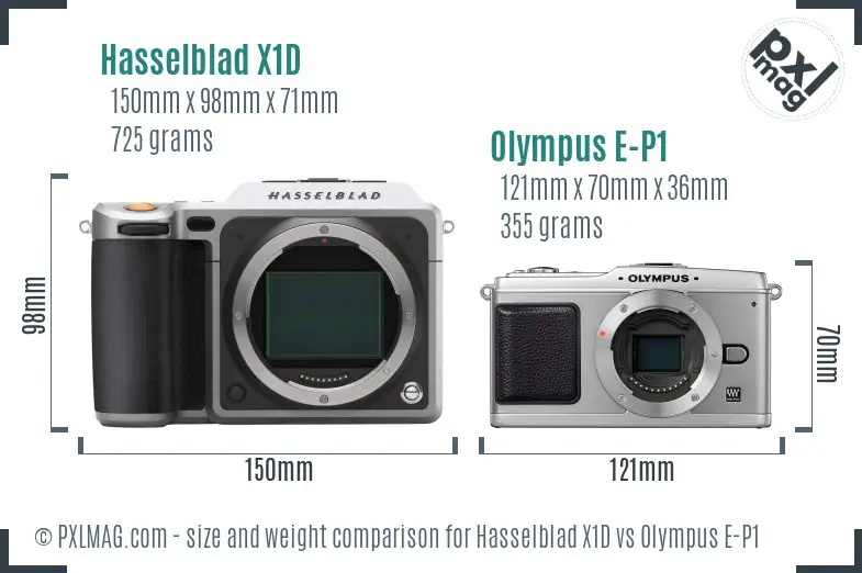 Hasselblad X1D vs Olympus E-P1 size comparison