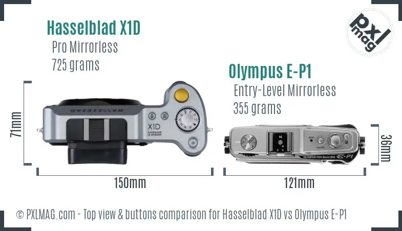 Hasselblad X1D vs Olympus E-P1 top view buttons comparison