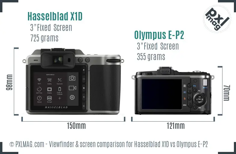 Hasselblad X1D vs Olympus E-P2 Screen and Viewfinder comparison