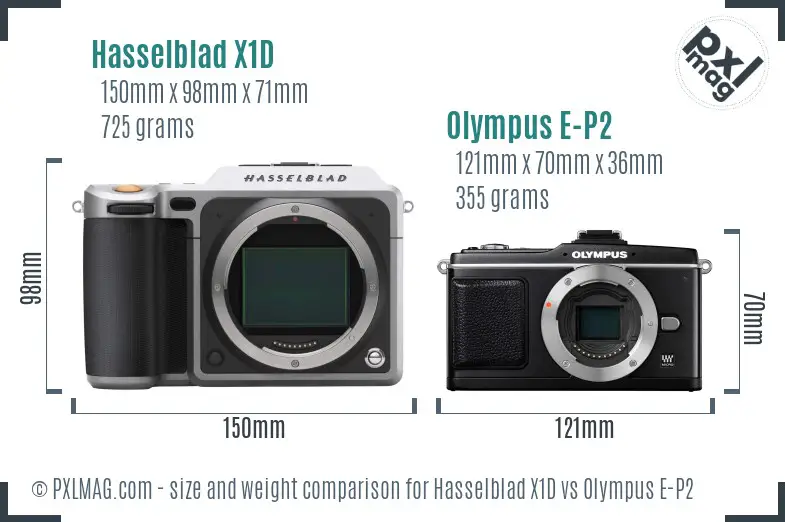 Hasselblad X1D vs Olympus E-P2 size comparison